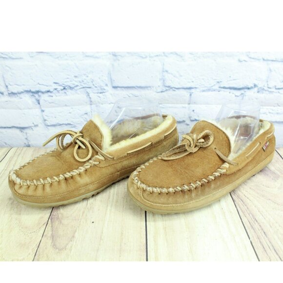LL Bean Brown Suede Wicked Good Shearling Lined Moccasin Slippers Size 9 M - Picture 2 of 10